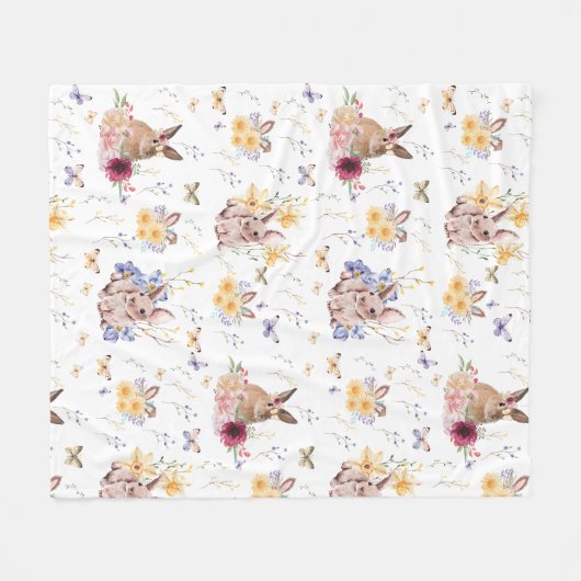 蝶の包み祝とバニーイースターの日 フリースブランケット (正面(横))