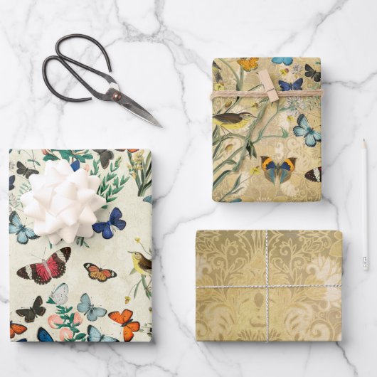 蝶の包み紙フラットシートセット3 ラッピングペーパーシート (正面)