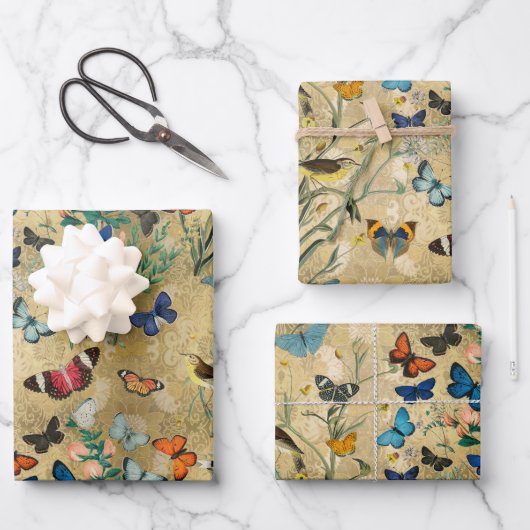 蝶の包み紙フラットシートセット3 ラッピングペーパーシート (正面)