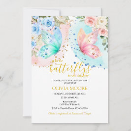 蝶の双子の赤ちゃんシャワーの招待 招待状
