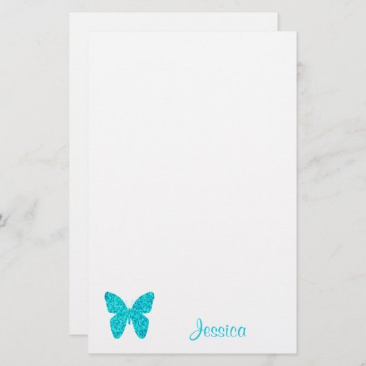 蝶の可愛いパーソナライズされた名ガーリー前 便箋 (正面/裏面)