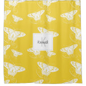蝶の名前と黄色のパターンに白 シャワーカーテン (正面)