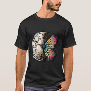 蝶の壁のインスパイア時計の優雅な時間の維持 Tシャツ