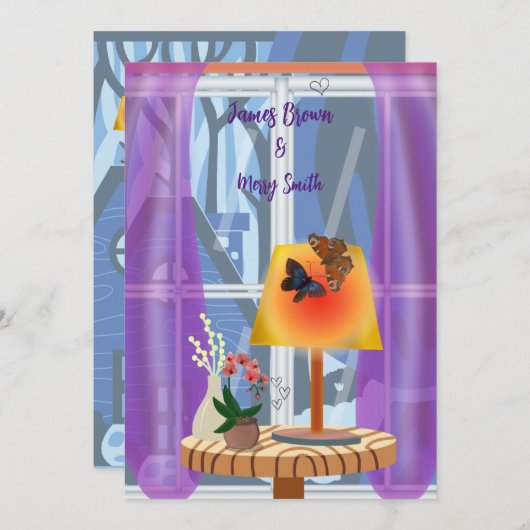 蝶の夜の愛と光のラ結婚ンプ 招待状 (正面/裏面)