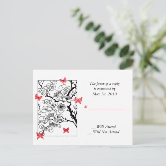 蝶の夢：ア日本のインスパイアートレッド インビテーションポストカード (スタンド正面)