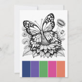 蝶の大人着色ページとカラーパレット 招待状 (正面)