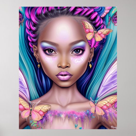 蝶の女のサイケデリック子の色のギフトモダン ポスター (正面)