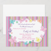 蝶の女の子の誕生日招待状 招待状 (正面/裏面)