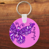 蝶の女の子ピンクと紫の名前キーチェーン キーホルダー (正面)