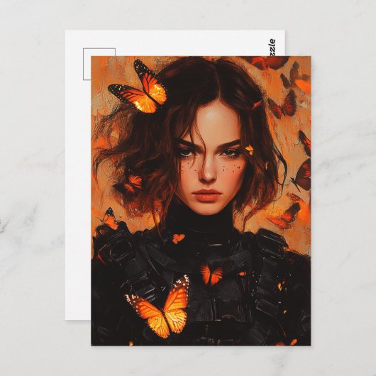 蝶の女性はがき ポストカード (正面/裏面)