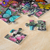 蝶の女性-ブリッタニースパニエル犬犬 ジグソーパズル (側面)