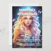 蝶の妖精のプリンセスブロンド髪の女の子のファンタジー 招待状 (正面)