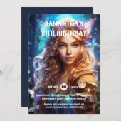 蝶の妖精の姫茶色の髪の女の子ファンタジー 招待状 (正面/裏面)