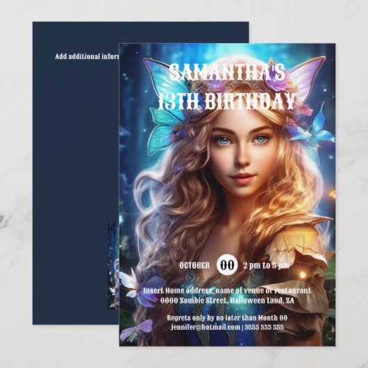 蝶の妖精姫　茶色の髪の少女　ファンタジー 招待状 (正面/裏面)