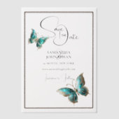 蝶の宝石の青い銀の日付を保存 ベラム紙招待状 (正面)