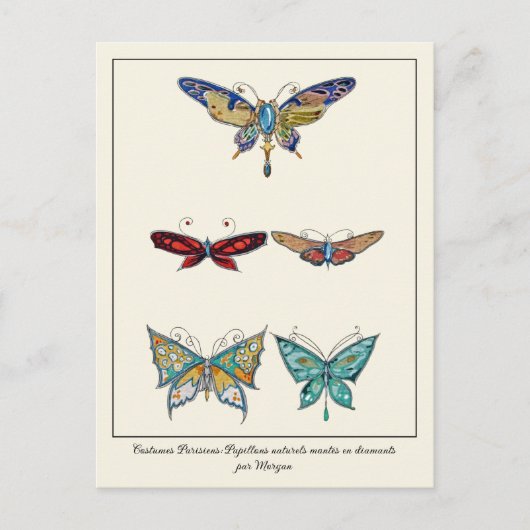 蝶の宝石を飾った装飾ブローチ ポストカード (正面)