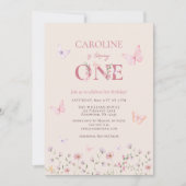 蝶の少女の1歳の誕生日 招待状 (正面)