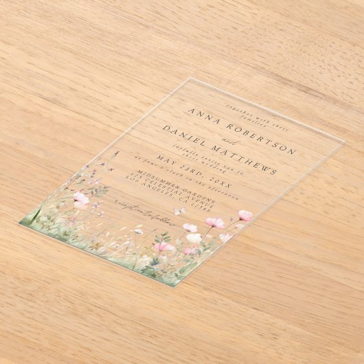 蝶の山花結婚の アクリル招待状 (レイダウン)