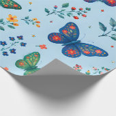 蝶の庭のギフトラップ – 色とりどりの花と蝶 ラッピングペーパー (角)