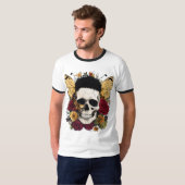 蝶の庭のハーモニー - 自然にインスパイアされた花柄 Tシャツ (正面フル)