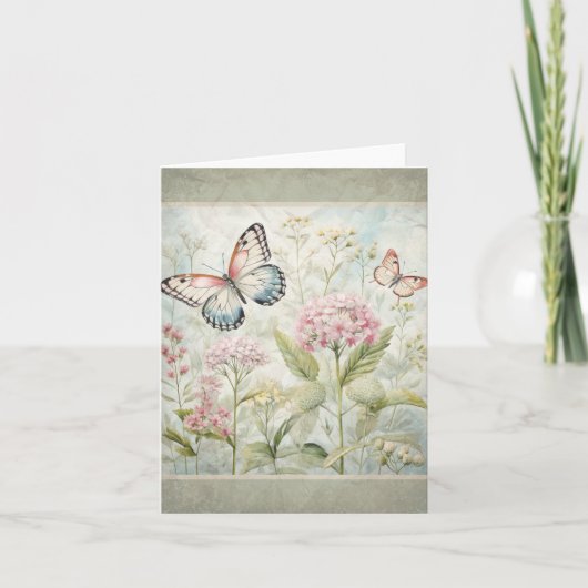 蝶の庭のヴィンテージルックノートカード1 サンキューカード (正面)