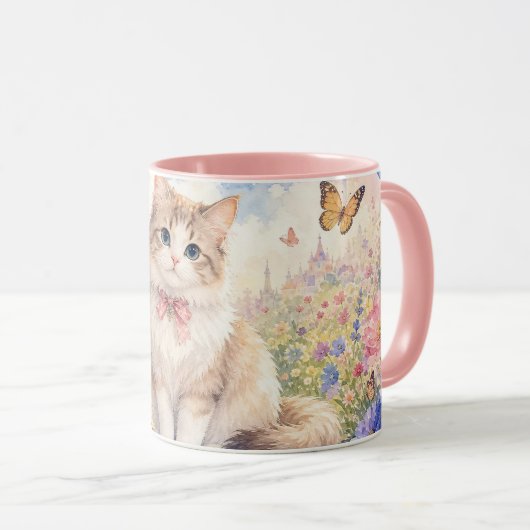 蝶の庭の子猫マグカップ マグカップ (正面右)