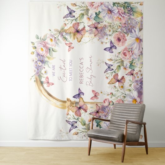 蝶の庭の赤ちゃんシャワー写真の背景 タペストリー (インサイチュ)