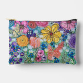 蝶の庭、明るい花模様 アクセサリーポーチ (正面)