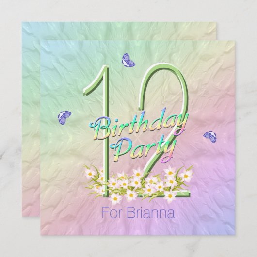 蝶の庭 12歳の誕生日パーティー招待状 招待状 (正面/裏面)