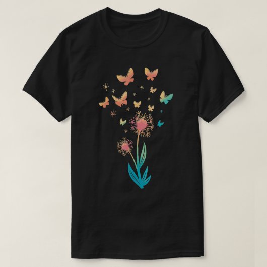 蝶の恋人の合計のためのタンポポ花蝶 Tシャツ (デザイン正面)