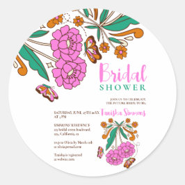 蝶の恋人 ピンクの花のスクリプト ウェディング ラウンドシール