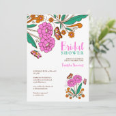 蝶の恋人 ピンクの花のスクリプト ウェディング 招待状 (スタンド正面)