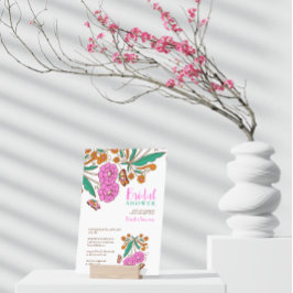 蝶の恋人 ピンクの花のスクリプト ウェディング 招待状