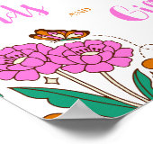 蝶の愛好家ピンクのフローラスクリプトブライダル記号 ポスター (角)