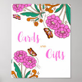 蝶の愛好家ピンクのフローラスクリプトブライダル記号 ポスター (正面)