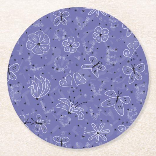 蝶の愛 – シームレスなパターン。 ラウンドペーパーコースター (正面)
