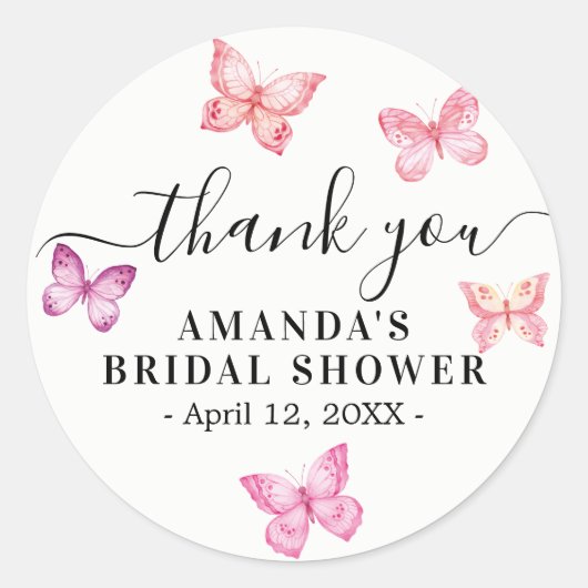 蝶の感謝を伝えるクラシックな丸型ステッカー ラウンドシール (正面)