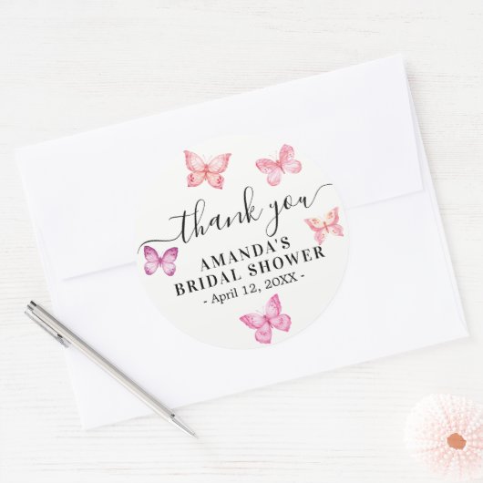 蝶の感謝を伝えるクラシックな丸型ステッカー ラウンドシール (封筒)