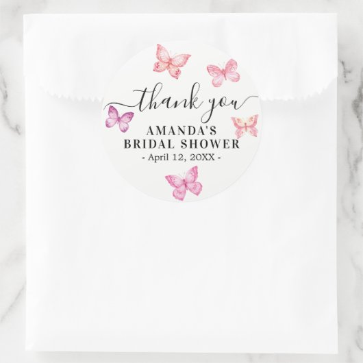 蝶の感謝を伝えるクラシックな丸型ステッカー ラウンドシール (バッグ)