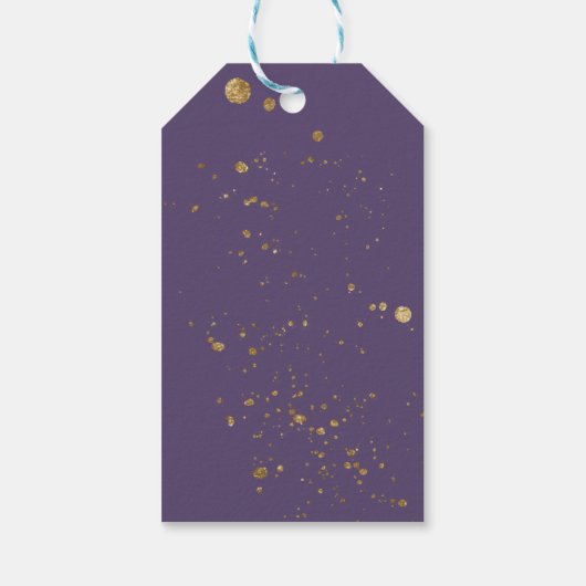 蝶の感謝を込めた飛び交うガーリーなパープル ギフトタグ (裏面)