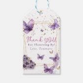 蝶の感謝を込めて ふわりと舞う かわいいパープル ギフトタグ (正面)