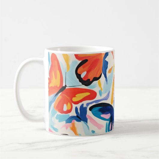 蝶の抽象芸術絵画の。 コーヒーマグカップ (左)