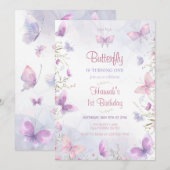 蝶の招待状 蝶の誕生日招待状 招待状 (正面/裏面)