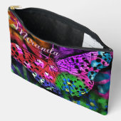蝶の昆虫抽象芸術紫グリーンピンクオレンジ アクセサリーポーチ (見開き)