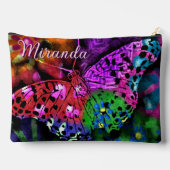 蝶の昆虫抽象芸術紫グリーンピンクオレンジ アクセサリーポーチ (裏面)