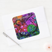 蝶の昆虫抽象芸術紫グリーンピンクオレンジ スクエアシール (封筒)