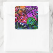 蝶の昆虫抽象芸術紫グリーンピンクオレンジ スクエアシール (バッグ)