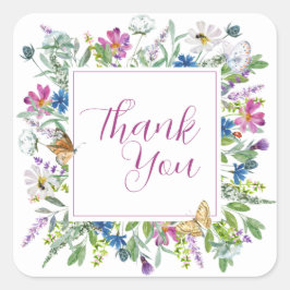 蝶の春ワイルドフラワーベビーシャワーサイン スクエアシール