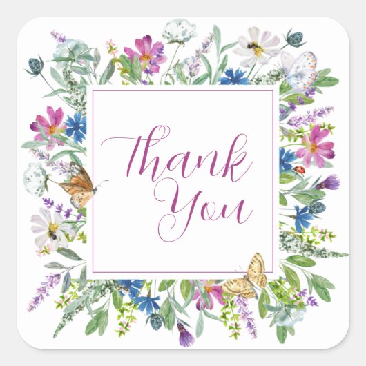 蝶の春ワイルドフラワーベビーシャワーサイン スクエアシール (正面)