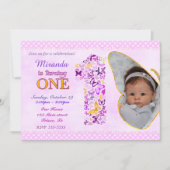 蝶の最初の誕生日パーティーの招待 招待状 (正面)